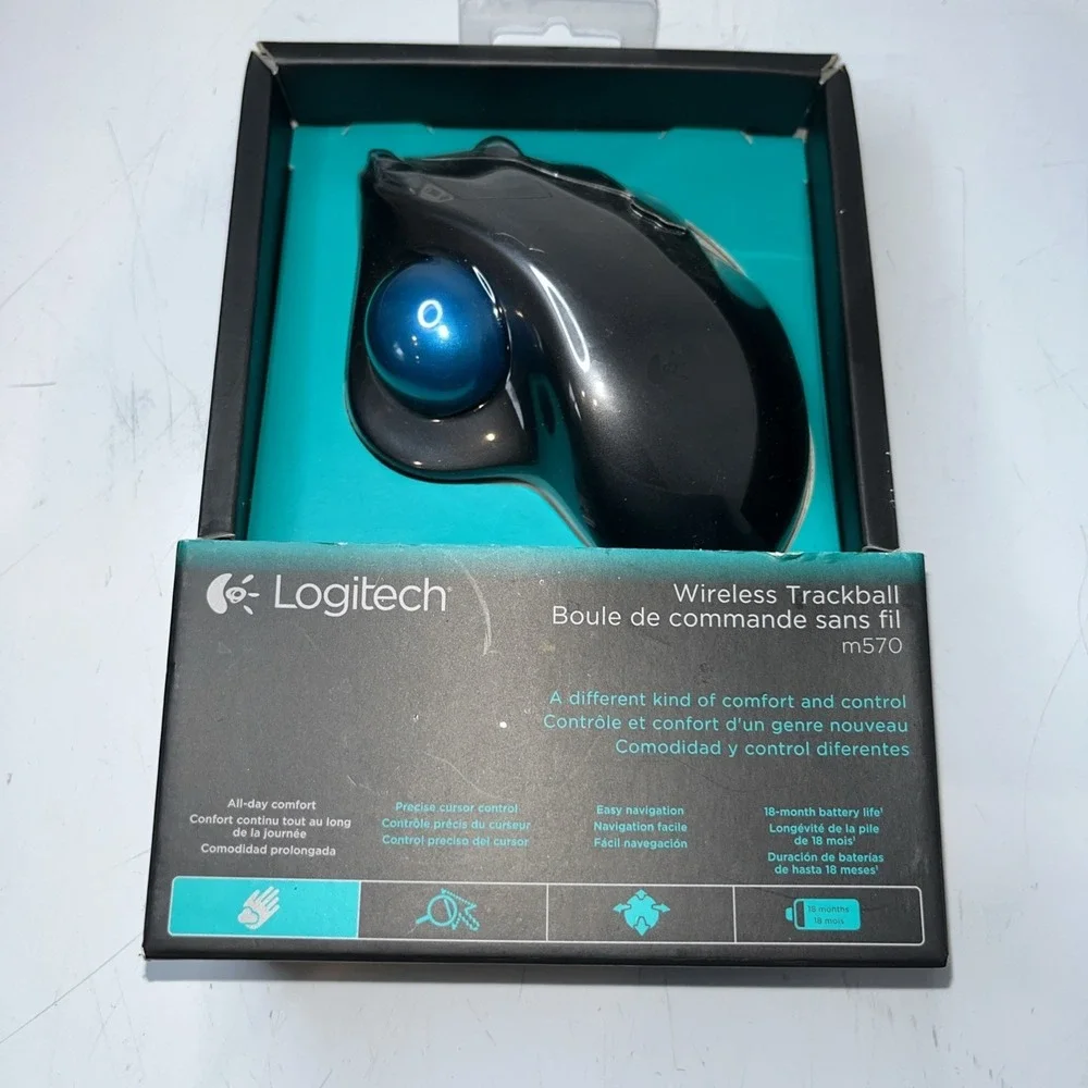 Logitech M570 Wireless Trackball Mouse – Ergonomic Design for Right-Hand Use NEW